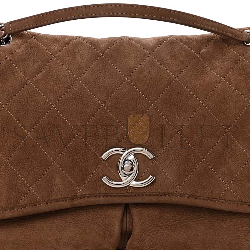 Ch*el large quilted nubuck natural beauty split pocket flap shoulder bag (33*22*9cm)